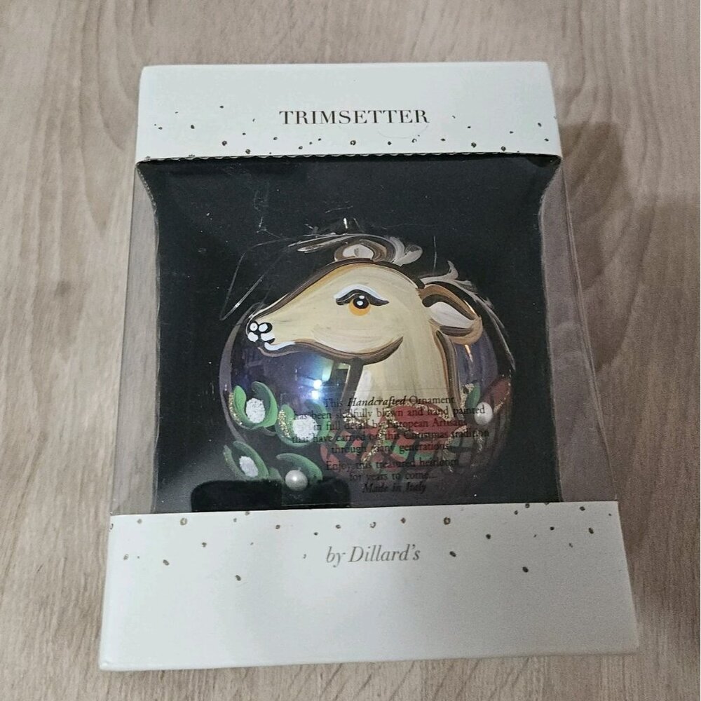 Trimsetter By Dillard's Handcrafted Glass Reindeer Christmas Ornament Made Italy